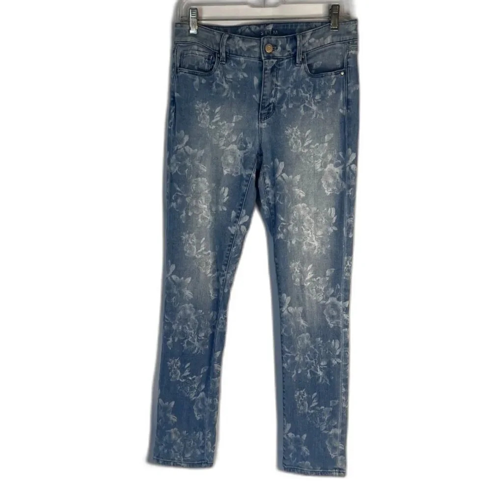 White House Black Market Light Blue Floral-Print Skinny Jeans